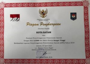 Kinerja Sangat Tinggi, Pemko Batam Dapat Penghargaan dari Kemendagri